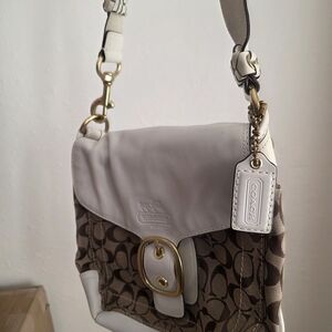 Coach Bleeker Signature Brown Cream Bag Mint Condition